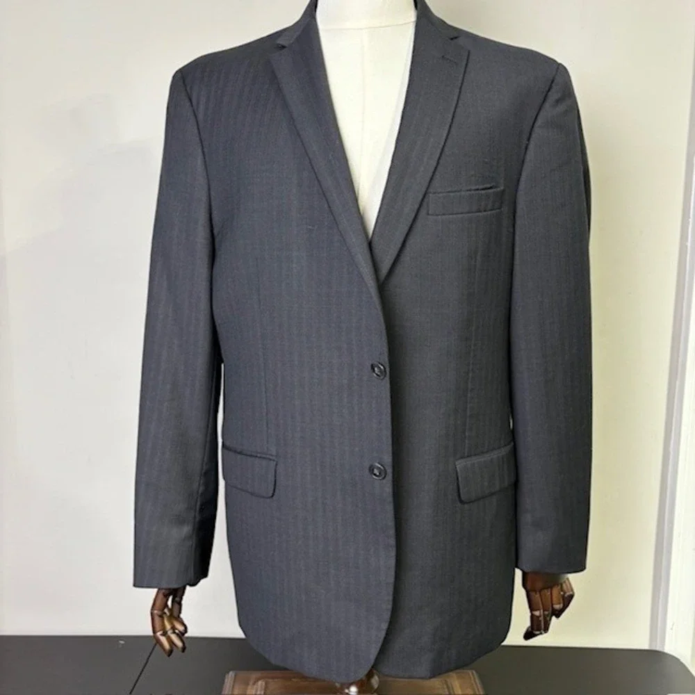 Joseph A Bank Mens Charcoal Pinstripe Slim Fit Wool‎ Blazer Suit Jacket 44RG